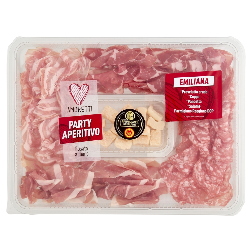 Amoretti Party Aperitivo Crudo, Coppa, Pancetta, Salame, Parmigiano Reggiano DOP 310 g